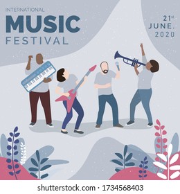 People with their instrument, happiness people in music festival, international music day vector character