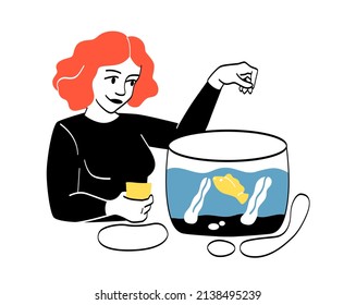 girl feed fish clip art