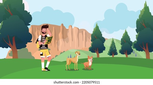 people with their pet in natural place