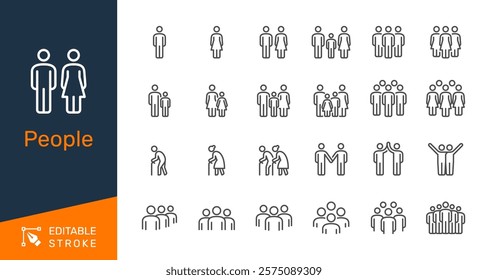 People thin line icons. Editable stroke. Pixel perfect.