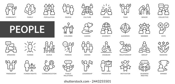 People thin line icons set. Family, human, team, community, friends, business people and more.