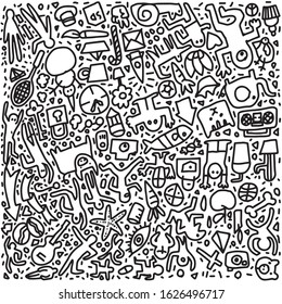 People and things doodles Hand painted