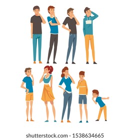 People think about something in different clothes and ages cartoon vector illustration