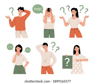 People think in different positions. Set of isolated flat characters.