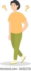 People Think and Solve Question. Confused Situation. Flat Cartoon Vector Illustration