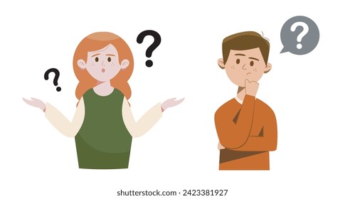 People Thinking Character Flat Illustration