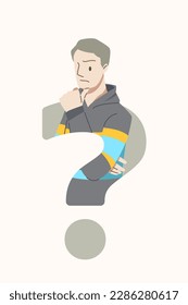 Die Menschen denken darüber nach, Lösungen zu finden. Design Thinking schafft Innovation und Kreativität mit Fragezeichen Symbol.People-Charakter.Vektorgrafik.