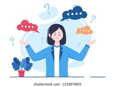 People Thinking To Make Decision, Problem Solving And Find Creative Ideas With Question Mark In Flat Cartoon Background For Poster Illustration