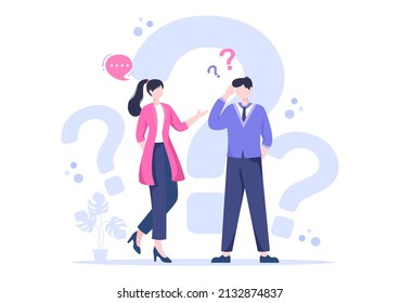 People Thinking to Make Decision, Problem Solving and Find Creative Ideas with Question Mark in Flat Cartoon Background for Poster Illustration