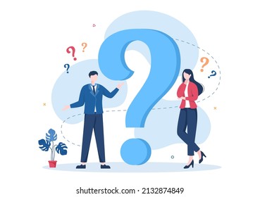 People Thinking to Make Decision, Problem Solving and Find Creative Ideas with Question Mark in Flat Cartoon Background for Poster Illustration