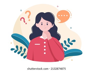 People Thinking to Make Decision, Problem Solving and Find Creative Ideas with Question Mark in Flat Cartoon Background for Poster Illustration