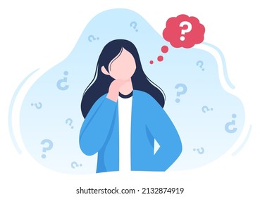 People Thinking to Make Decision, Problem Solving and Find Creative Ideas with Question Mark in Flat Cartoon Background for Poster Illustration