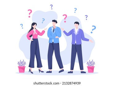 People Thinking to Make Decision, Problem Solving and Find Creative Ideas with Question Mark in Flat Cartoon Background for Poster Illustration