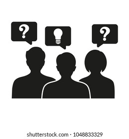 people thinking - with question mark and light bulb icons - creative idea. Use in Web Project and Applications - stock. Problem solving concept.