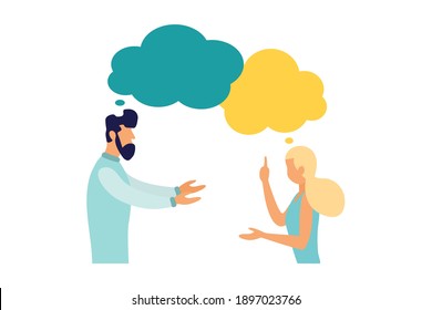 People with thoughts on a white background. Communication concept. Man and woman. Dialogue illustration