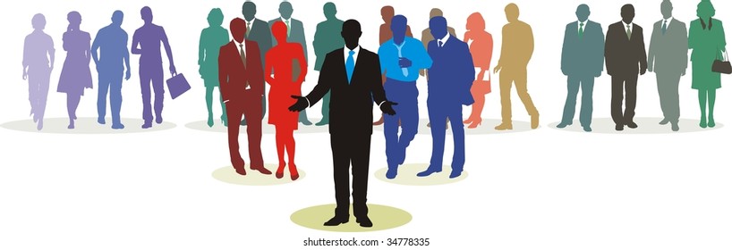 People in three line silhouette, color isolated vector