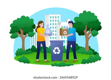 People throw rubbish into the trash can. to maintain the cleanliness of the surrounding environment.