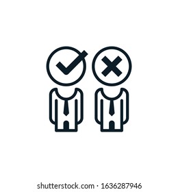 People tick, profile check outline icons. Vector illustration. Editable stroke. Isolated icon suitable for web, infographics, interface and apps.