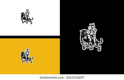 people and tiger vector illustration outline design