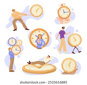 Personas y gestión del tiempo con el juego de Vectores de marcación de reloj