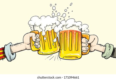 People toast with beer.