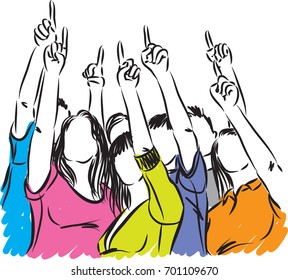 PEOPLE TOGETHER POINTING VECTOR ILLUSTRATION