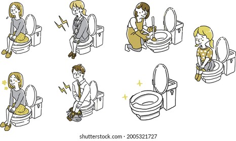 People in the toilet or women cleaning the toilet bowl