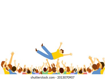 a lot of people toss someone in the air   victory toss