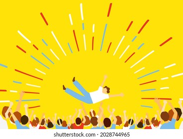 a lot of people toss someone in the air   victory toss
