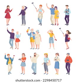 People Tourist Characters on Excursion or Sightseeing Tour with Guide Big Vector Set