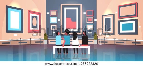 People Tourists Visitors Modern Art Gallery Stock Vector Royalty