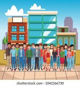 People in town cartoon