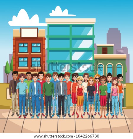 People in town cartoon