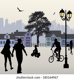 People in the town. Lifestyle ,urban background, vector illustration