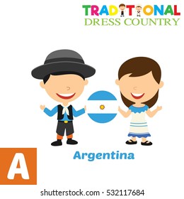 People in Traditional  Dress Country Alphabet. A Letter For Argentina