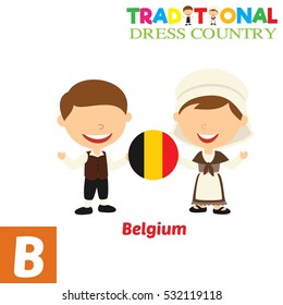 People in Traditional  Dress Country Alphabet. B  Letter For Belgium
