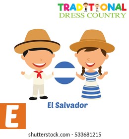 People in Traditional Dress Country Alphabet. E Letter For El Salvador