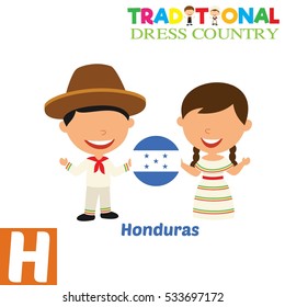 People in Traditional Dress Country Alphabet. H Letter For Honduras