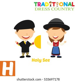People in Traditional Dress Country Alphabet. H Letter For Holy see
