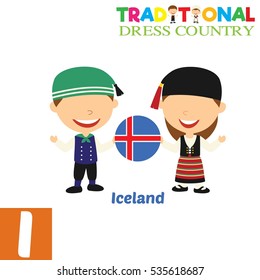 People in Traditional Dress Country Alphabet. I Letter For Iceland