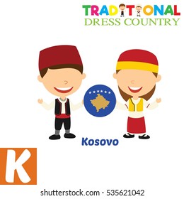 People in Traditional Dress Country Alphabet. K Letter For Kosovo