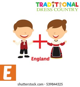 People in Traditional Dress Country Alphabet. E Letter For England