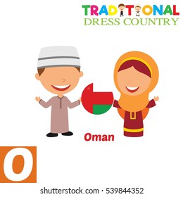 People in Traditional Dress Country Alphabet. O Letter For Oman