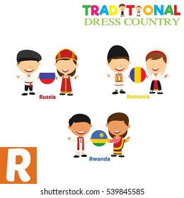 People in Traditional Dress Country Alphabet with R Letter.