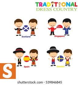 People in Traditional Dress Country Alphabet with S Letter.