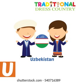 People in Traditional Dress Country Alphabet. U Letter For Uzbekistan