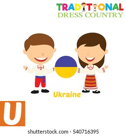 People in Traditional Dress Country Alphabet. U Letter For Ukraine