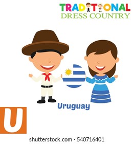 People in Traditional Dress Country Alphabet. U Letter For Uruguay
