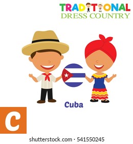 People in Traditional Dress Country Alphabet. C Letter For Cuba