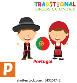 People in Traditional Dress Country Alphabet. P Letter For Portugal